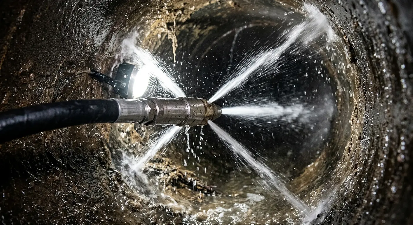 High-pressure hydro jetting nozzle cleaning sewer pipe for Sewer Line Relining in Manchester